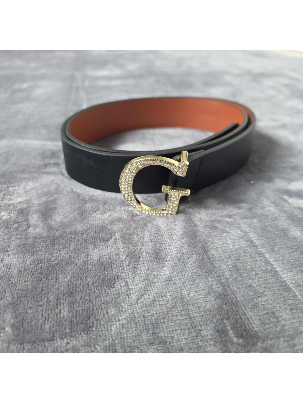 Guess Rhinestone G Logo Buckle Belt - Black - L - Picture 1 of 7